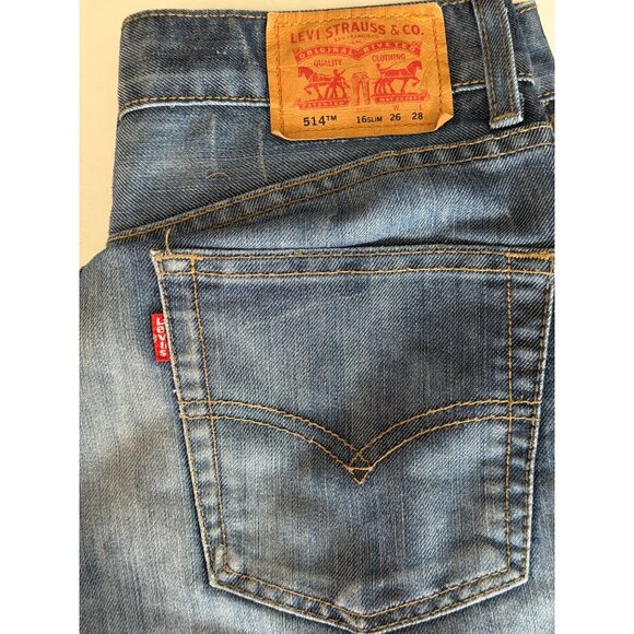 Levis 514 Slim Straight‎ Jeans Boys Youth 16 Slim 26 x 28 Blue Denim - Picture 5 of 11